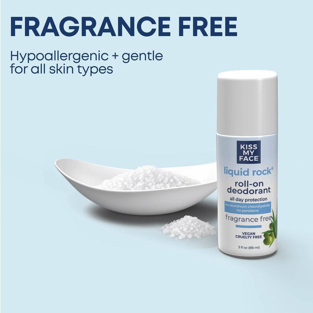 Kiss My Face Liquid Rock Roll-On Deodorant - Fragrance-Free, Aluminum-Free, Willow Bark, 3 oz