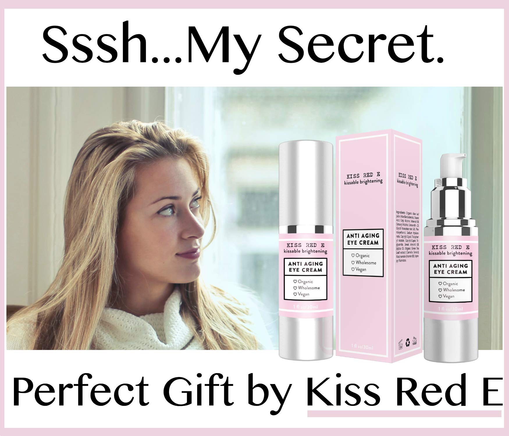 Kiss Red E Anti Aging Eye Cream – Vegan, Hydrating Eye Care for Dark Circles & Wrinkles – 1 oz