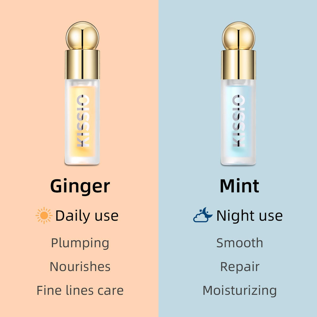 KISSIO Plumping Lip Gloss Set – Day & Night Lip Care with Ginger, Peppermint & Jojoba Oil