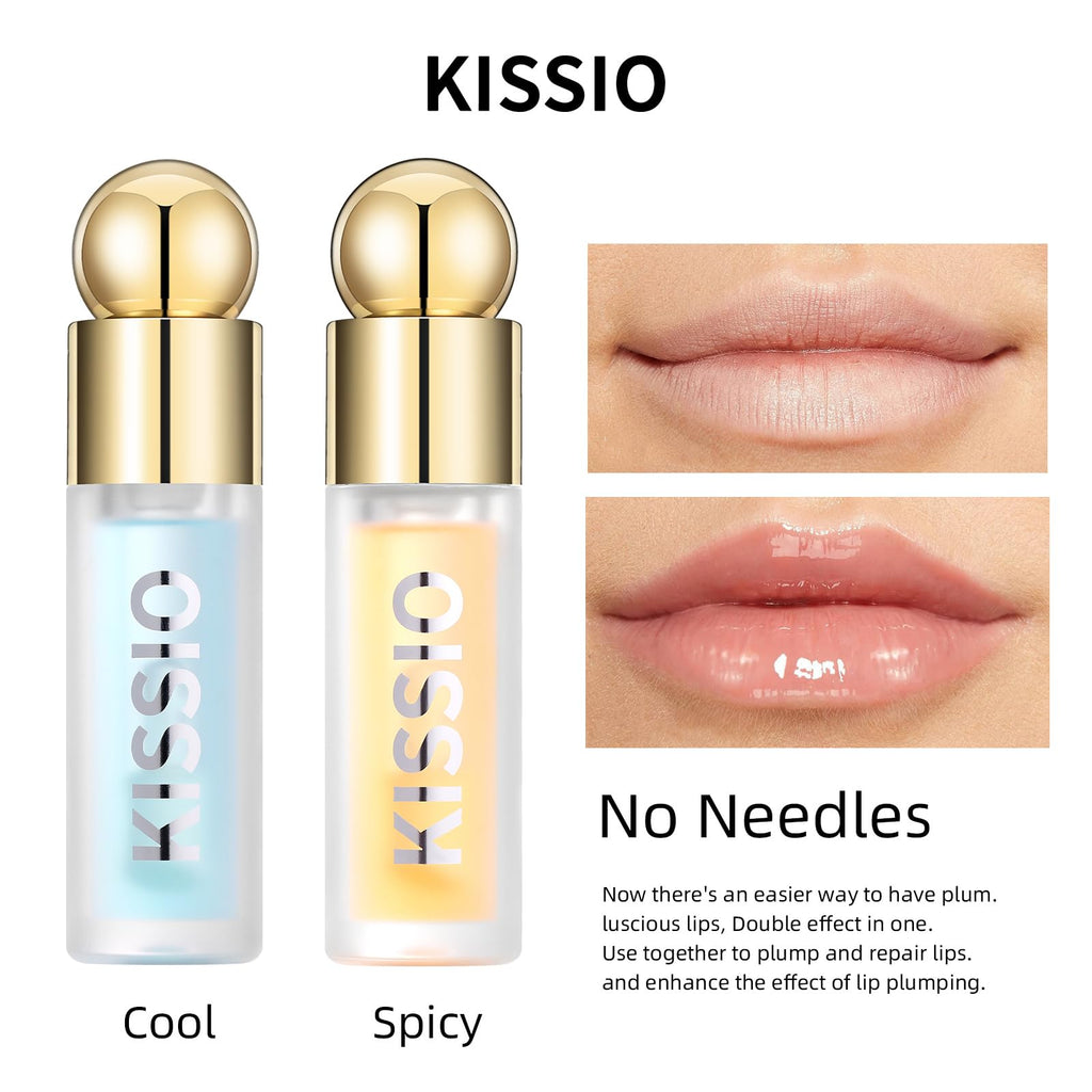KISSIO Plumping Lip Gloss Set – Day & Night Lip Care with Ginger, Peppermint & Jojoba Oil