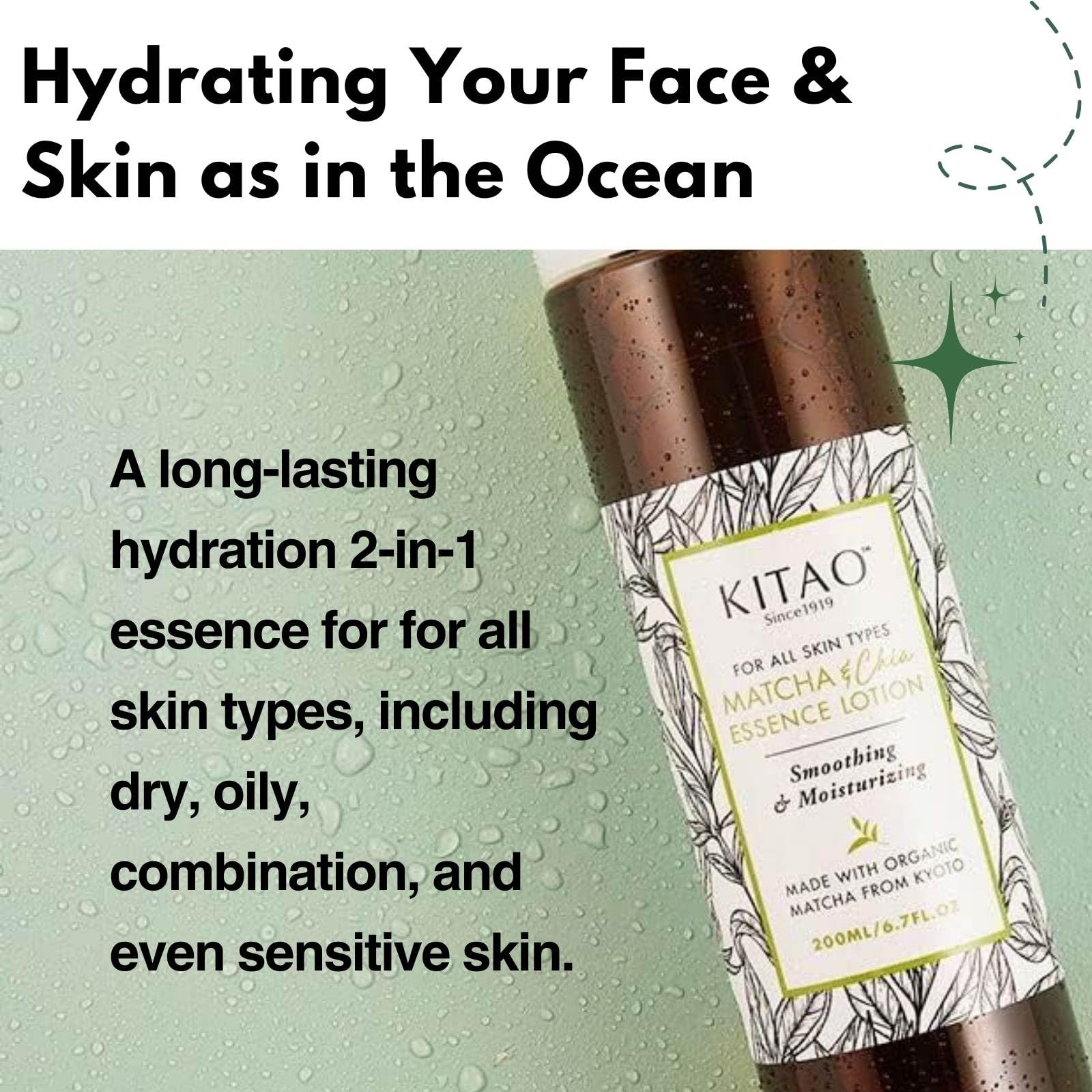 KITAO Facial Moisturizing Lotion – Matcha, Quinoa & Chia – 2-in-1 Lotion & Toner, 6.7 fl oz (Japan)