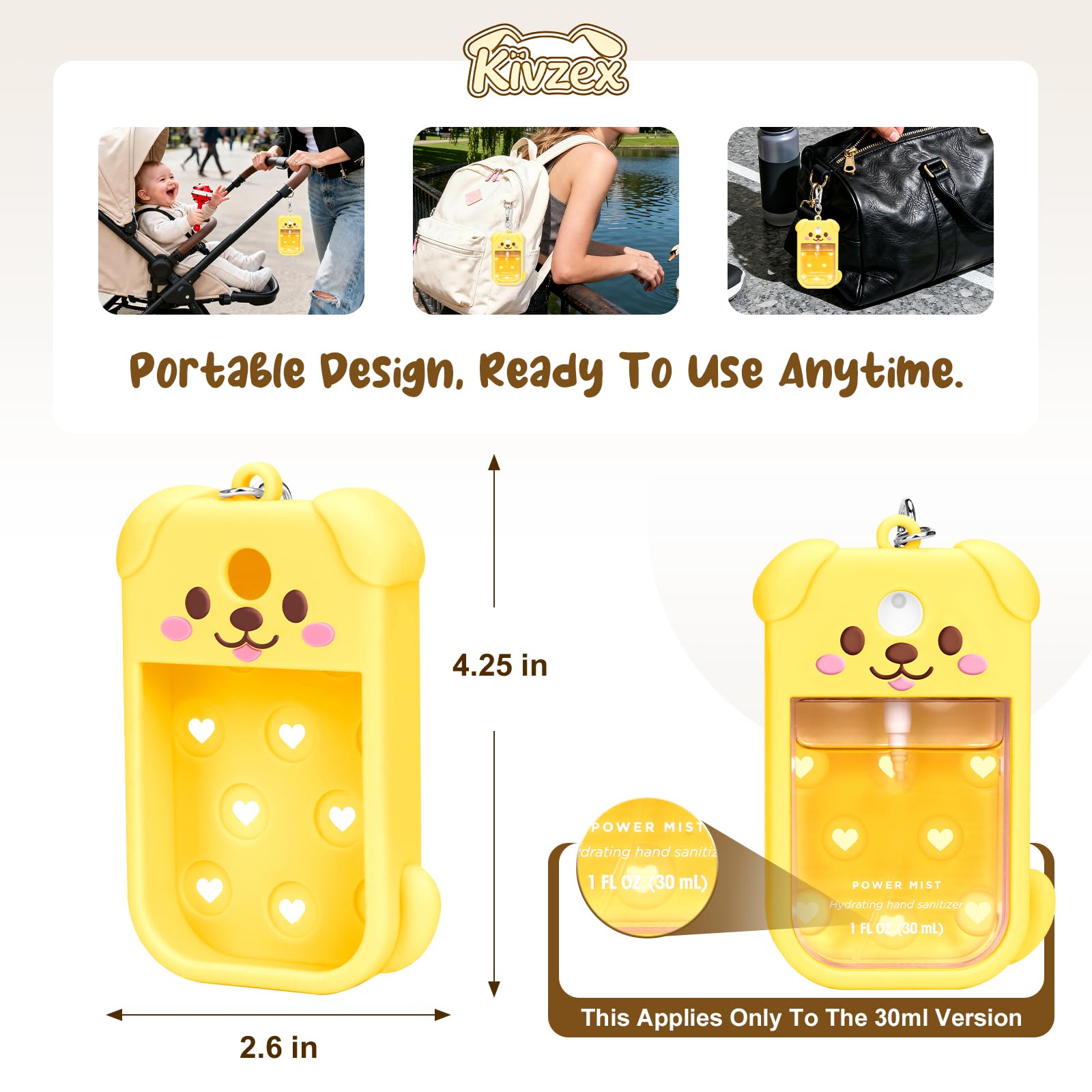 Kivzex Dog Silicone Case for Touchland 1oz – Yellow, Keychain Travel Sleeve