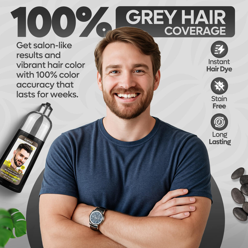 Kiwinz Professional Light Brown Hair Color Shampoo for Men – 5 in 1, Ammonia Free, 500ml