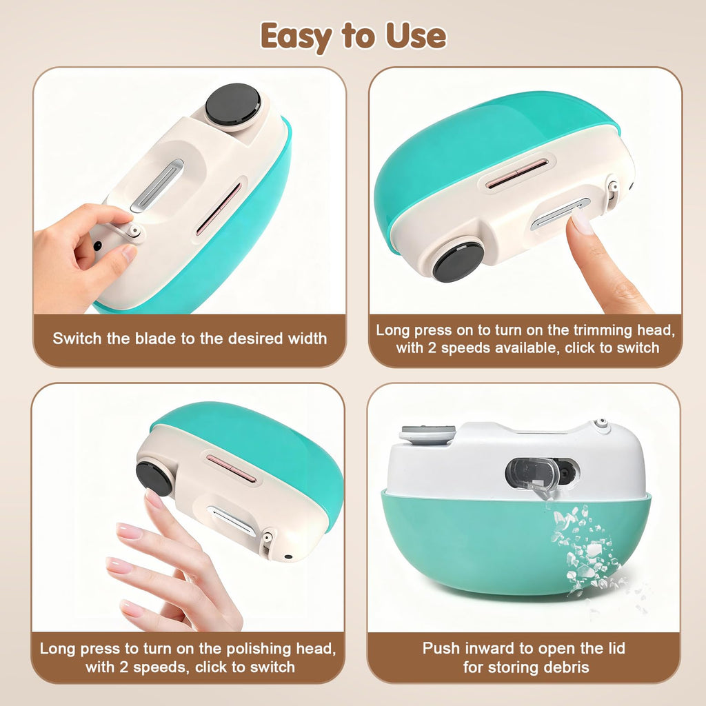 Kiwtreby Electric Nail Clipper – Adjustable Opening for All Ages (Green)