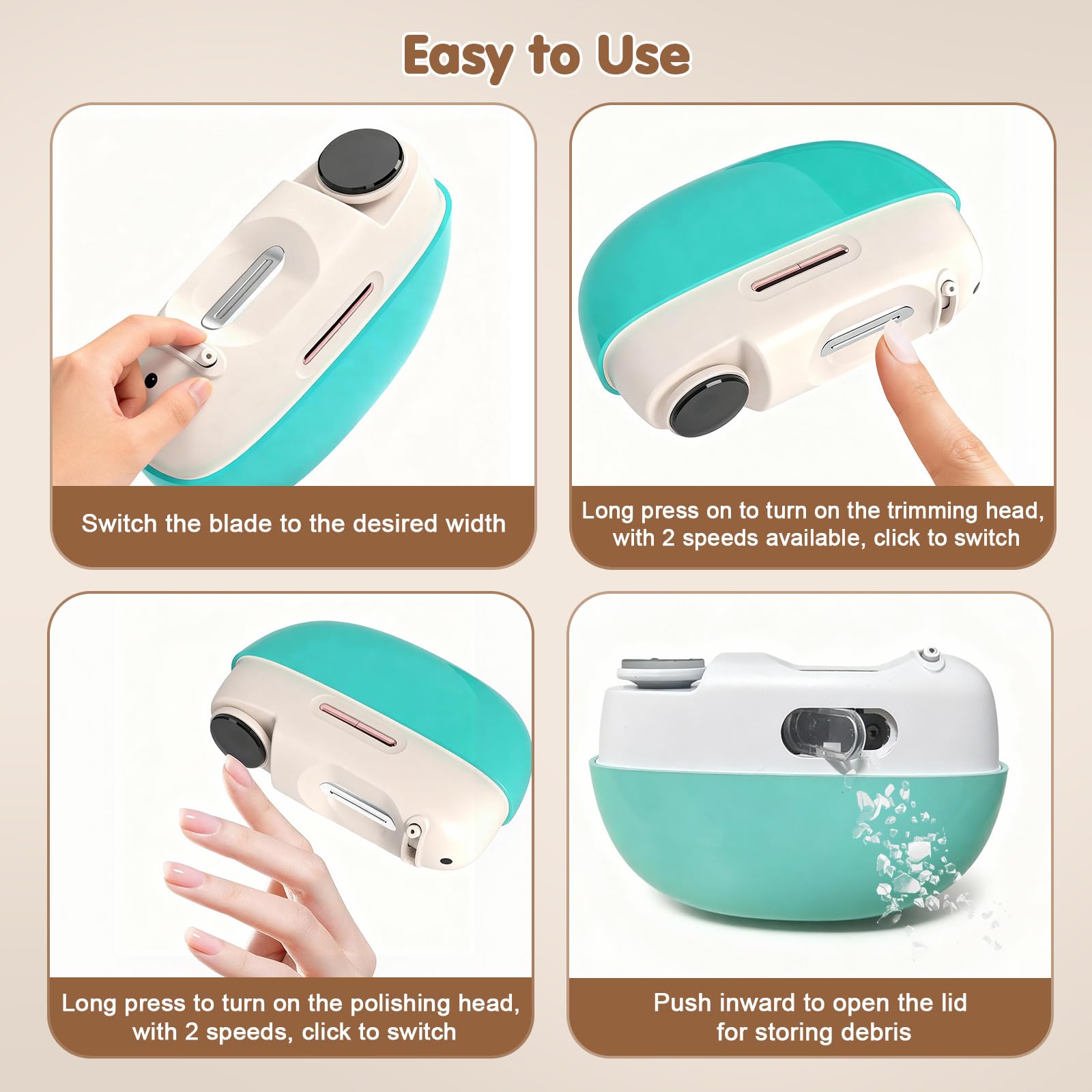 Kiwtreby Electric Nail Clipper – Adjustable Opening for All Ages (Green)