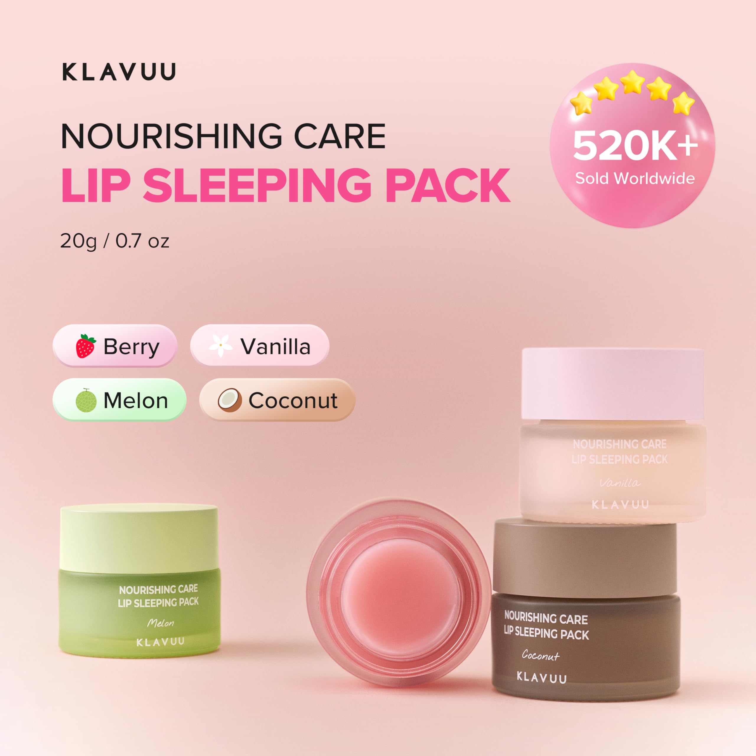 Klavuu Lip Mask Sleeping Pack (0.7oz) – Overnight Hydration, Berry Glow & Gentle Exfoliation