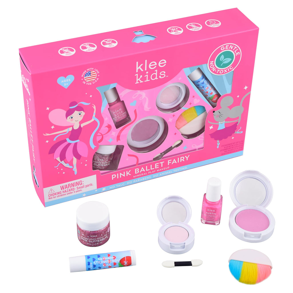 Klee Naturals Luna Star Kids Deluxe Play Makeup Kit — Gentle, Non-Toxic, Made in USA (Pink Ballet Fairy)