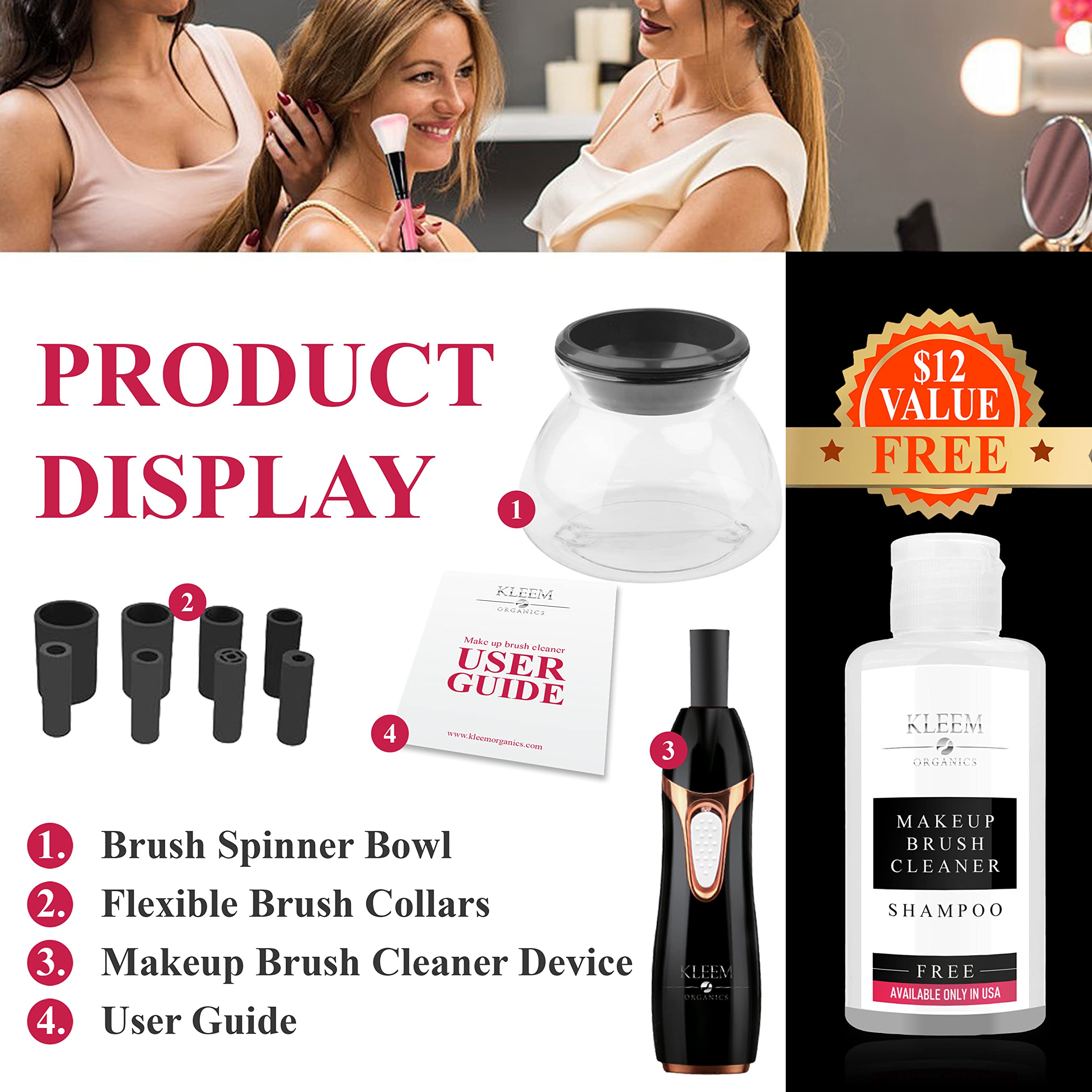 Kleem Electric Makeup Brush Cleaner Machine – Automatic Washer & Dryer, USA Made