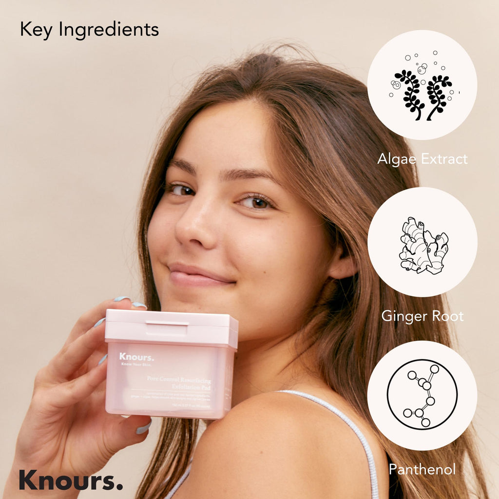 Knours Pore Control Resurfacing Exfoliation Pad – Gentle LHA + Algae & Ginger (90 Count, 175ml)