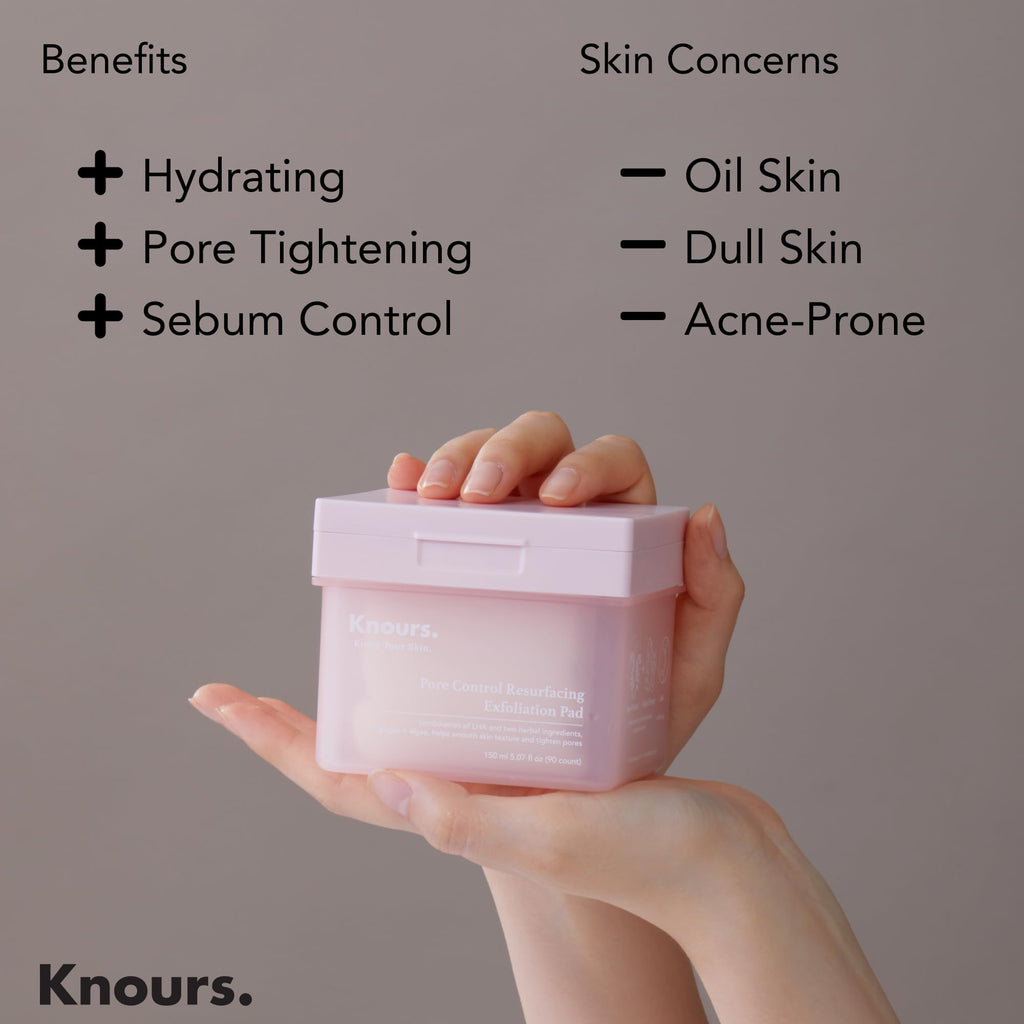 Knours Pore Control Resurfacing Exfoliation Pad – Gentle LHA + Algae & Ginger (90 Count, 175ml)
