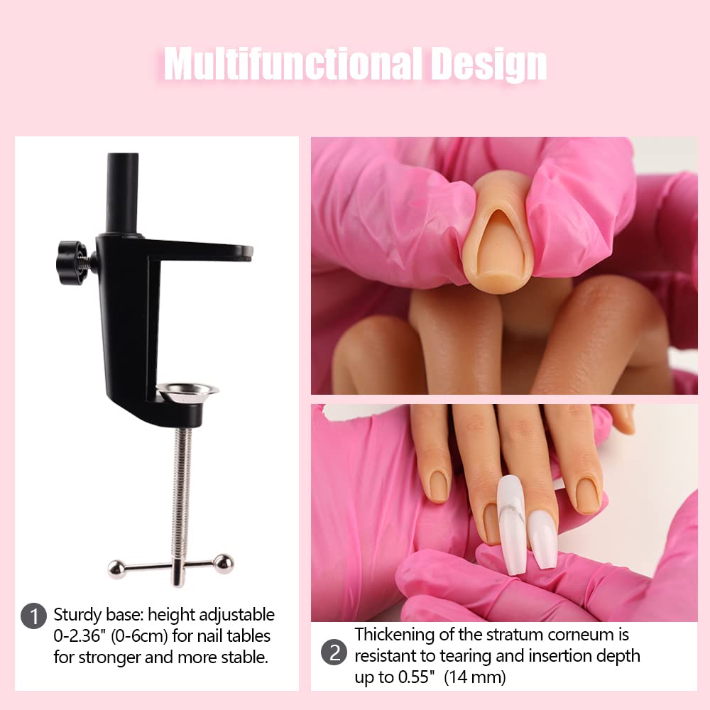 KnowU Nail Practice Hand with Stand Bracket — Soft Silicone, Bendable For Acrylic Nail Art