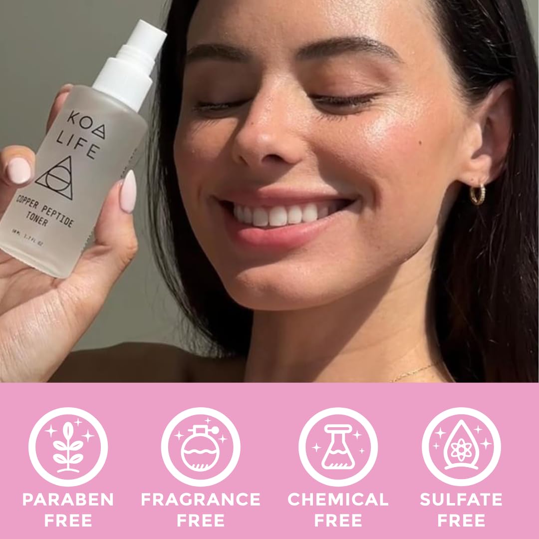 KOA LIFE Copper Peptide Anti-Aging Facial Toner – Plant-Based Hydration for Glow & Collagen Support (1.7 fl oz)