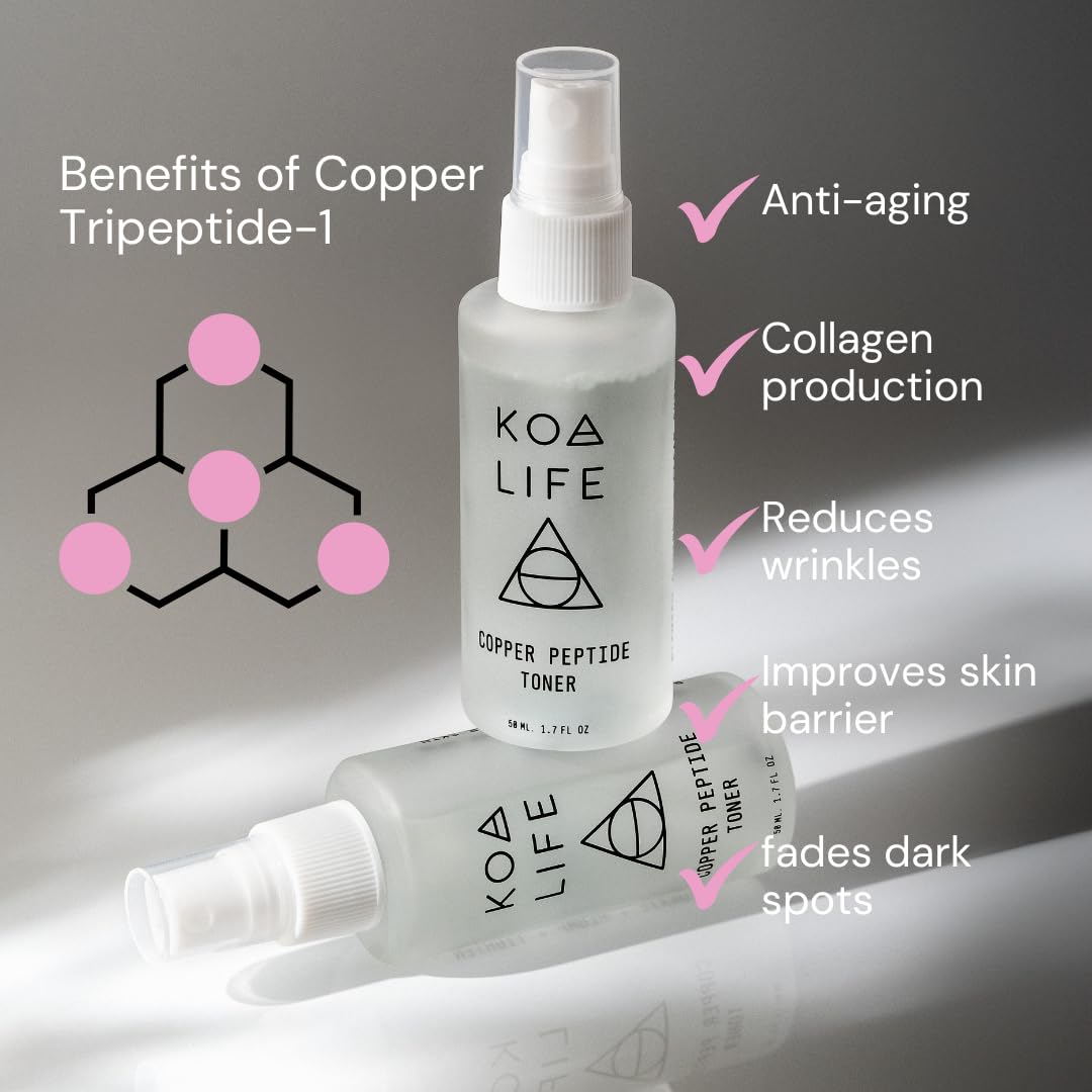 KOA LIFE Copper Peptide Anti-Aging Facial Toner – Plant-Based Hydration for Glow & Collagen Support (1.7 fl oz)