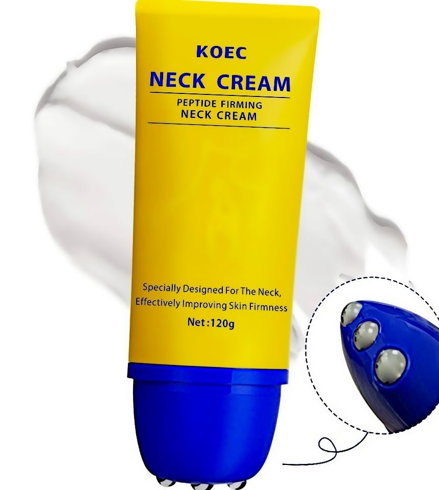 KOEC Neck Peptide Firming Cream with Roller — Hydrating, Tightening & Lifting for Women | 4.23 FL OZ