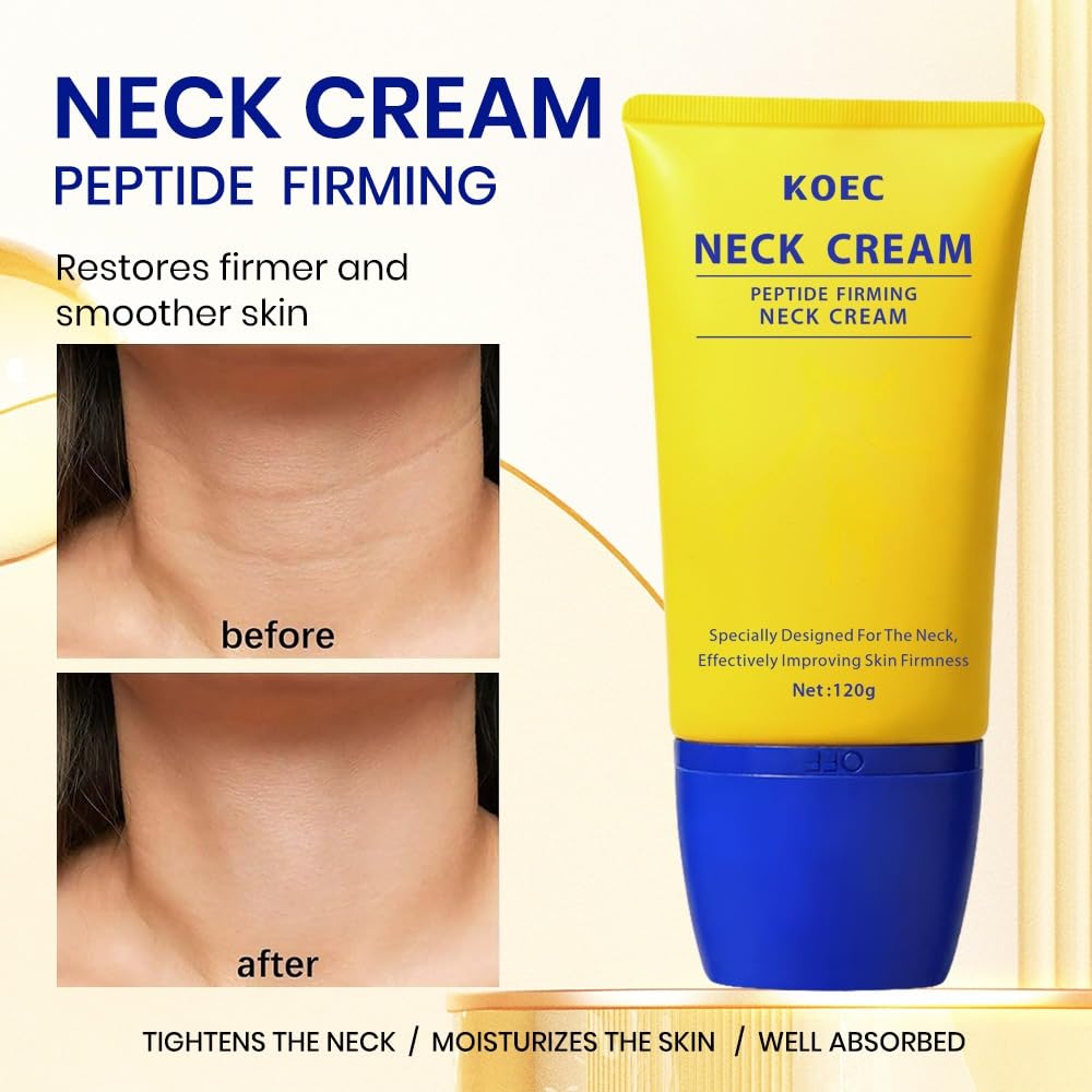 KOEC Neck Peptide Firming Cream with Roller — Hydrating, Tightening & Lifting for Women | 4.23 FL OZ
