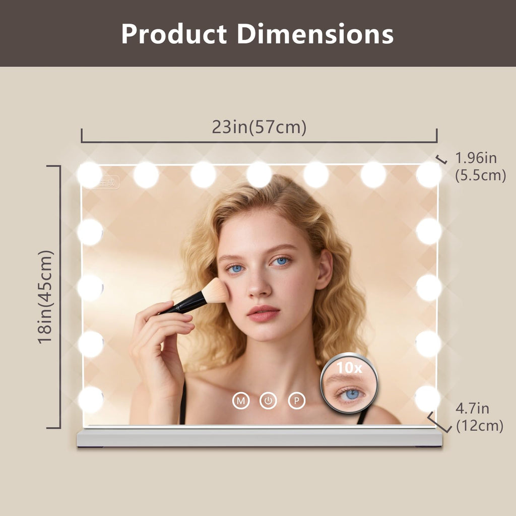 KOHEOPT Hollywood Vanity Mirror with 15 LEDs, 3 Color Modes, USB-C