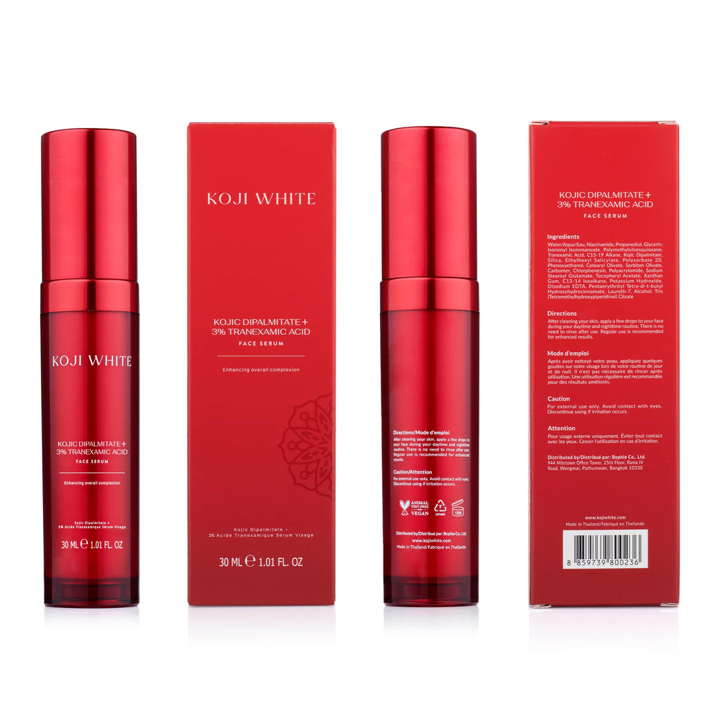 Koji White 2% Kojic Acid Serum + 3% Tranexamic Acid + 5% Niacinamide | Hydrating, Fragrance-Free for Sensitive Skin – 1.01 Fl Oz