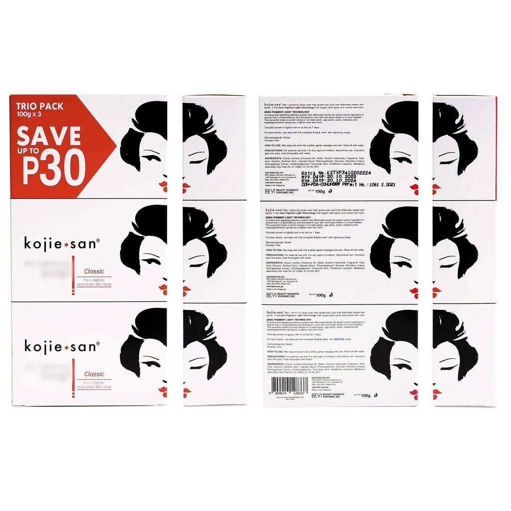 Kojie San Skin Soap - Original Kojic Acid Bar with Coconut & Tea Tree Oil – 6 x 65g Bars