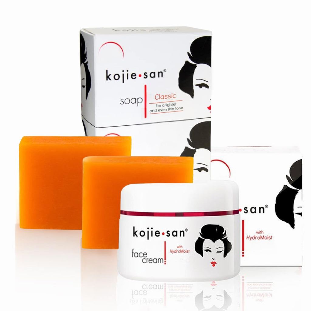 Kojie San Skin & Body Soap 2-Piece Set – Kojic Acid Bars (65g x 2) + 30g Face Cream