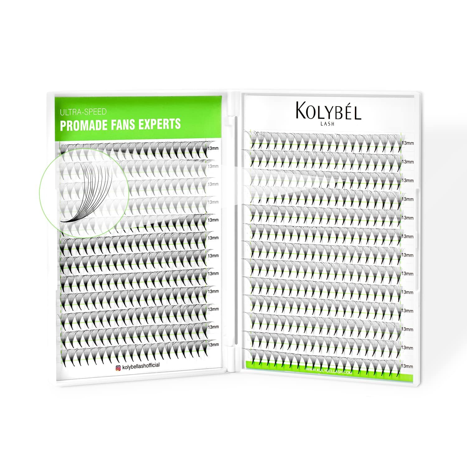 Kolybel 500 Premade Lash Fans – 10D 0.03 C Curl, 9mm, Handmade Volume Promade Extensions