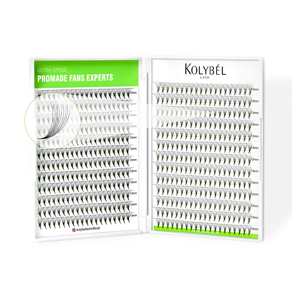 Kolybel 500 Premade Lash Fans – 10D 0.05 D Curl, 12mm, Quick Volume Extensions