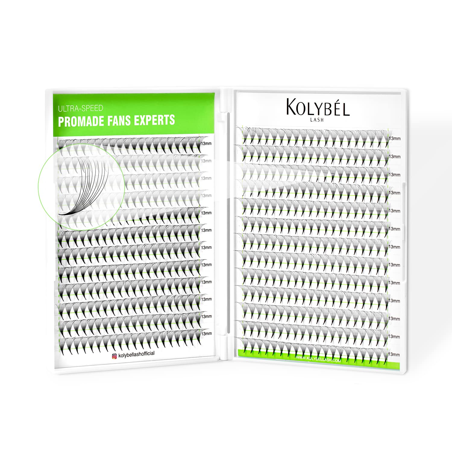 Kolybel 500 Premade Lash Fans 9mm | 0.07 D Curl, 10D, Handmade Premade Eyelash Extensions