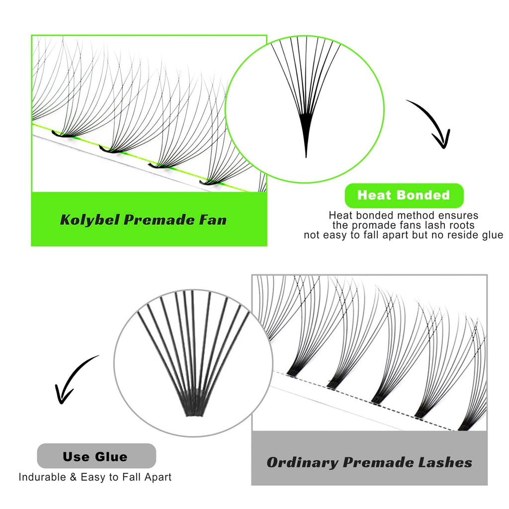 Kolybel 500 Premade Lash Fans 10D 8-15mm | Mixed Length D/C Curl