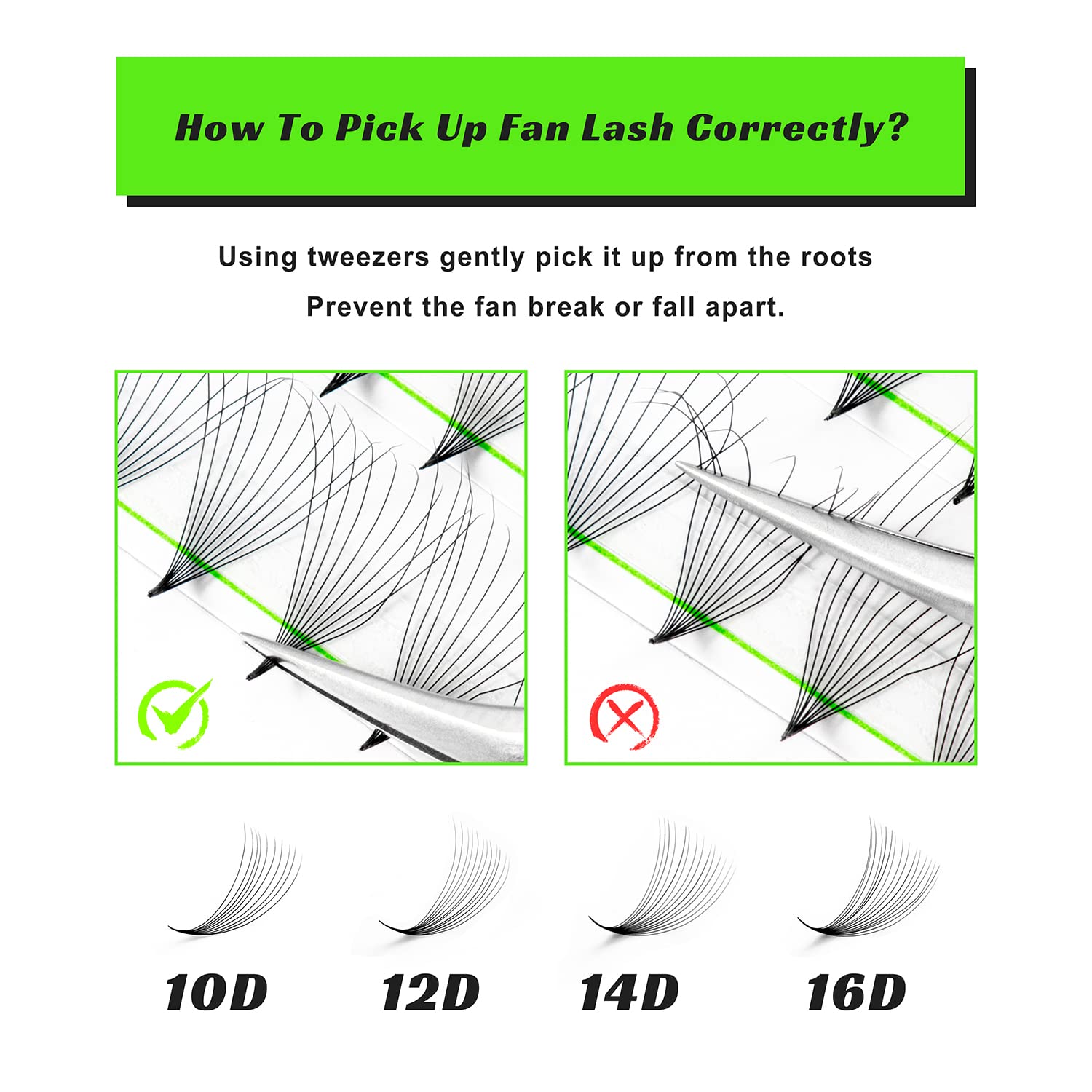 Kolybel 500 Premade Fans Lashes – 13mm, 14D Curl, 0.05, Pointed Thin Base, Handmade Volume