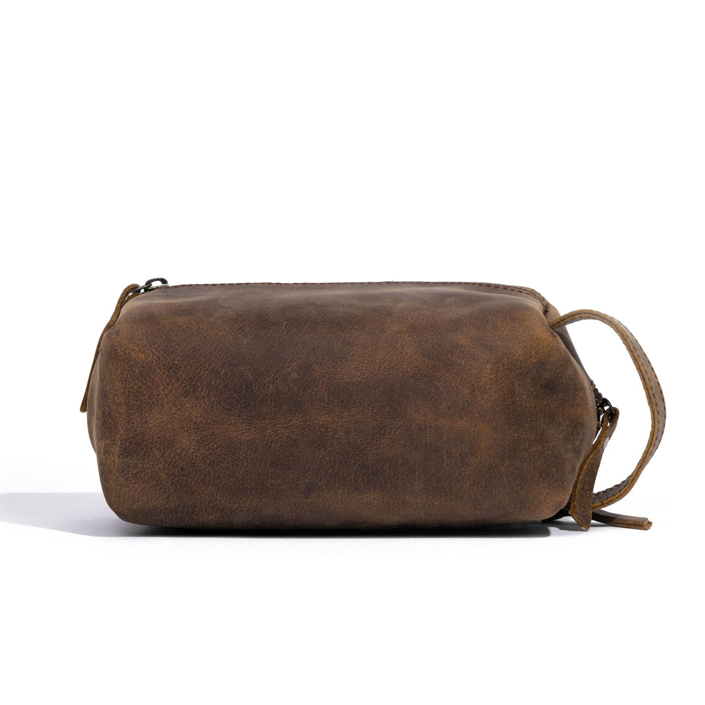 KomalC Travel Toiletry Bag - Premium Buffalo Leather Dopp Kit with Water-Resistant Lining