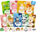 KONEUK 36-Pack Cute Animal Kids Face Masks – Collagen Sheet Masks for Girls & Teens