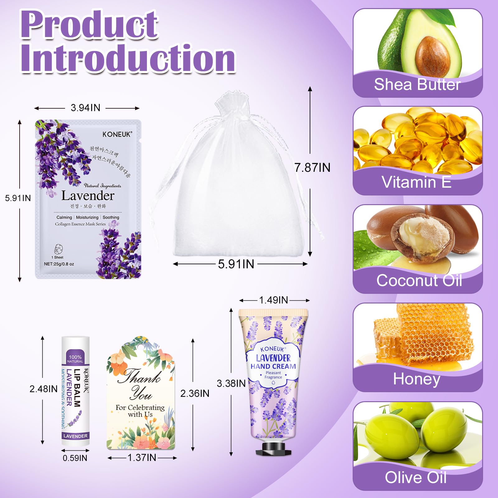 KONEUK 60-Pack Bulk Lip Balm, Facial Mask & Hand Cream Gift Sets