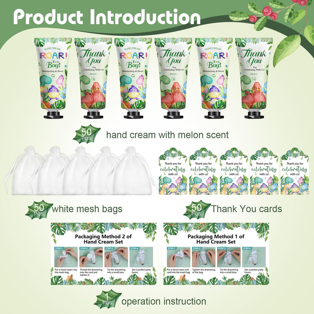 KONEUK 50 Pack Dinosaur Hand Cream Gift Sets for Baby Showers, Weddings & Party Favors
