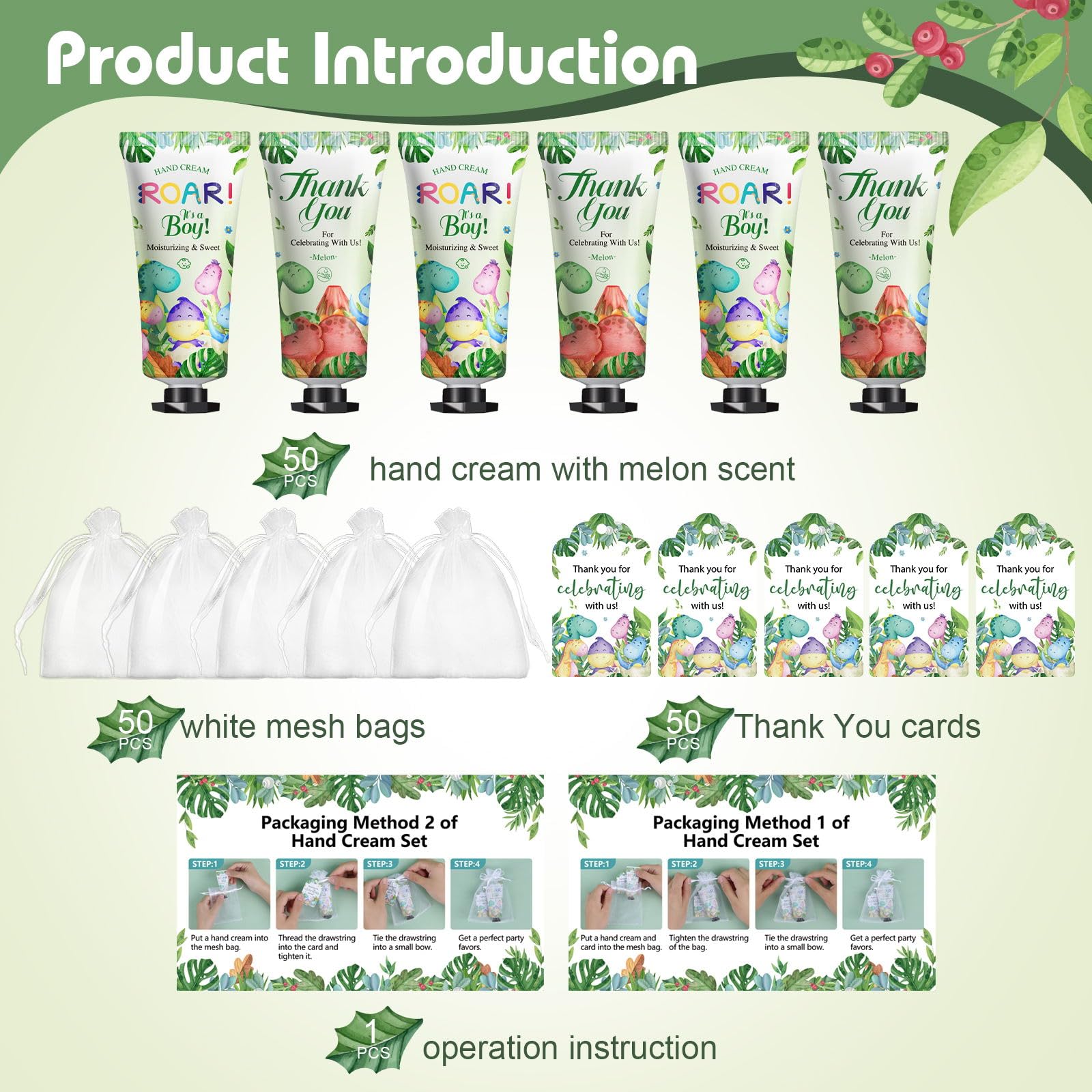 KONEUK 50 Pack Dinosaur Hand Cream Gift Sets for Baby Showers, Weddings & Party Favors