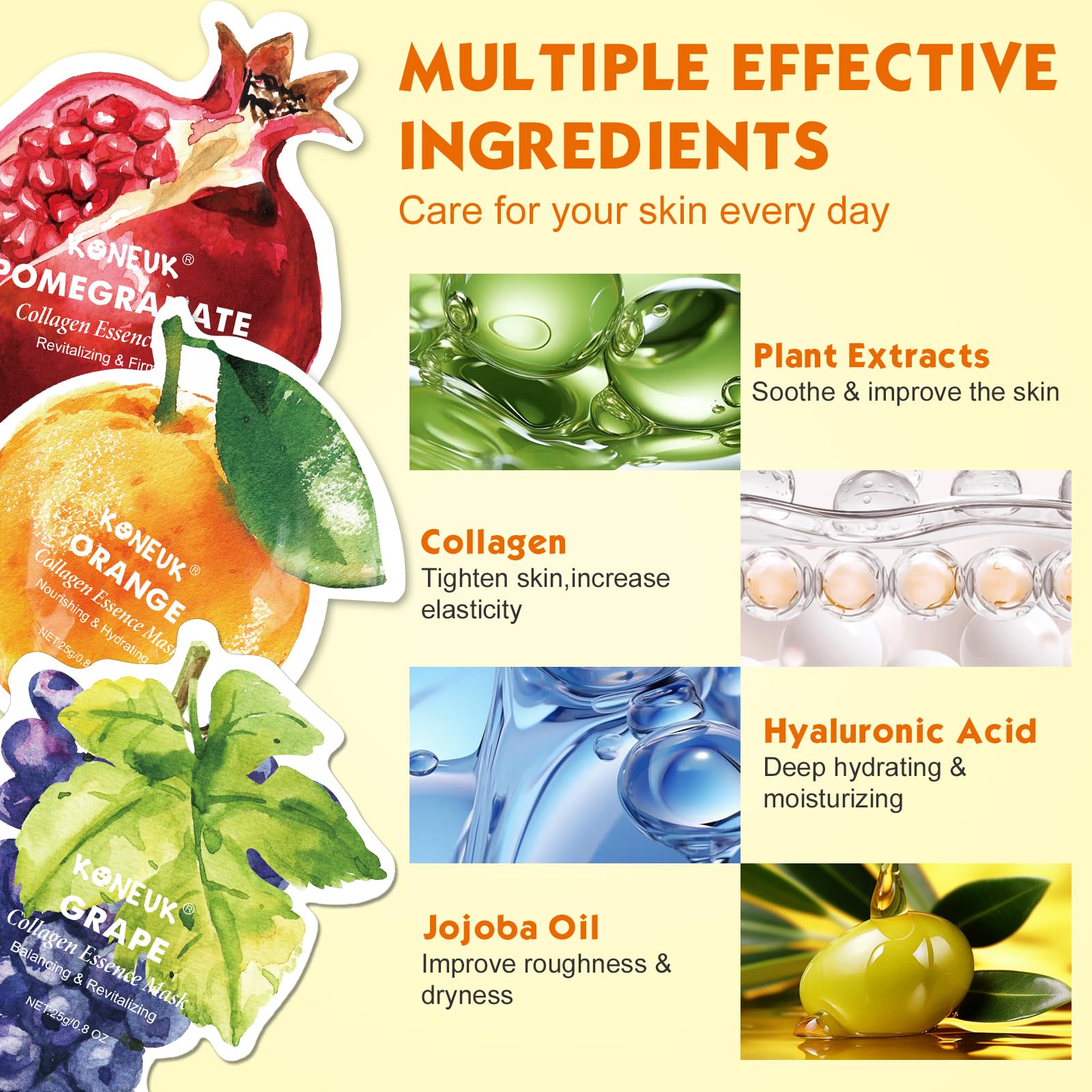 KONEUK 36 Pack Fruit Shaped Sheet Masks – Hydrating Collagen Facial Masks for Dry Skin (9 Designs x 4 Sheets)