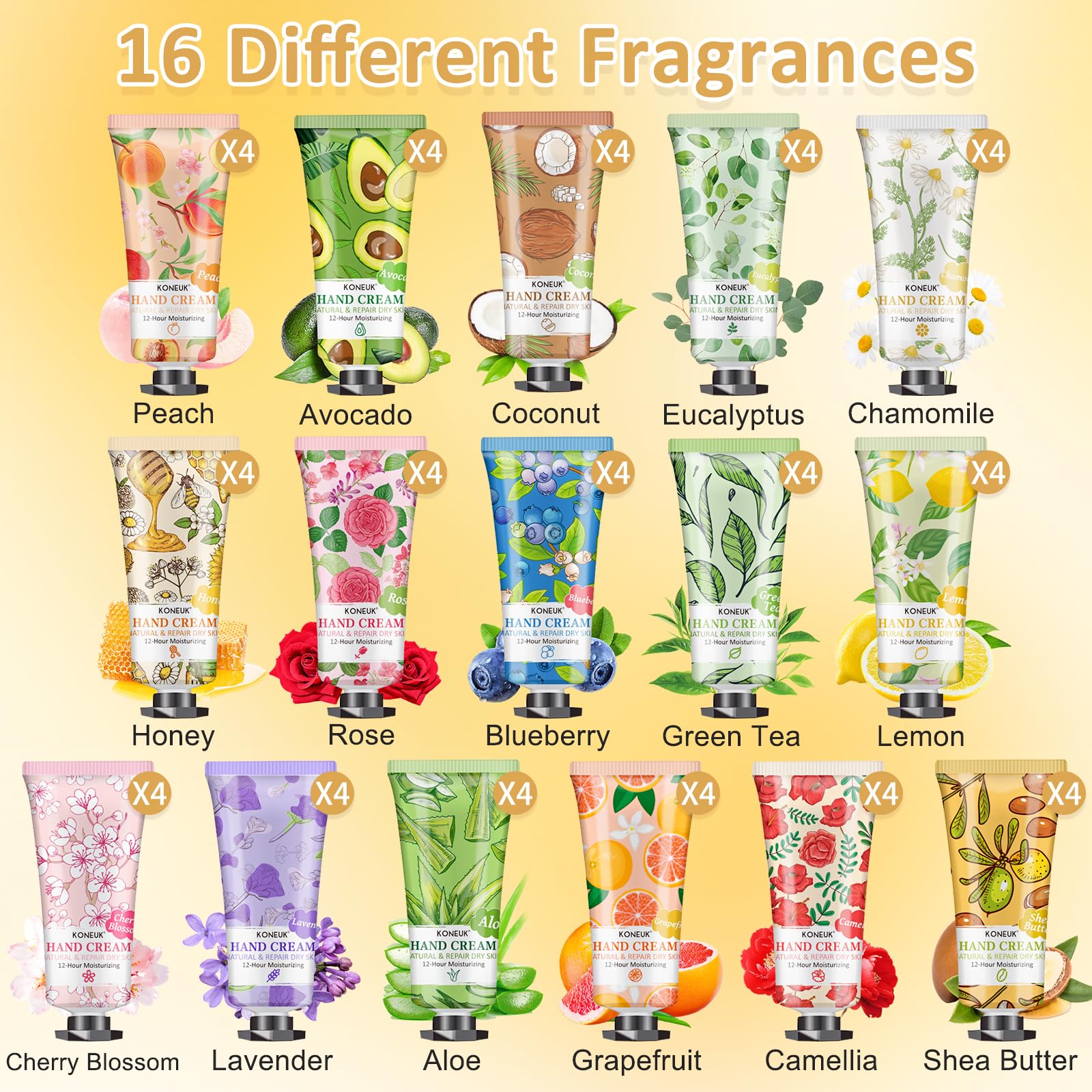 KONEUK 64 Pack Moisturizing Hand Cream Set – Travel-Size Gifts & Fragranced Hand Lotions