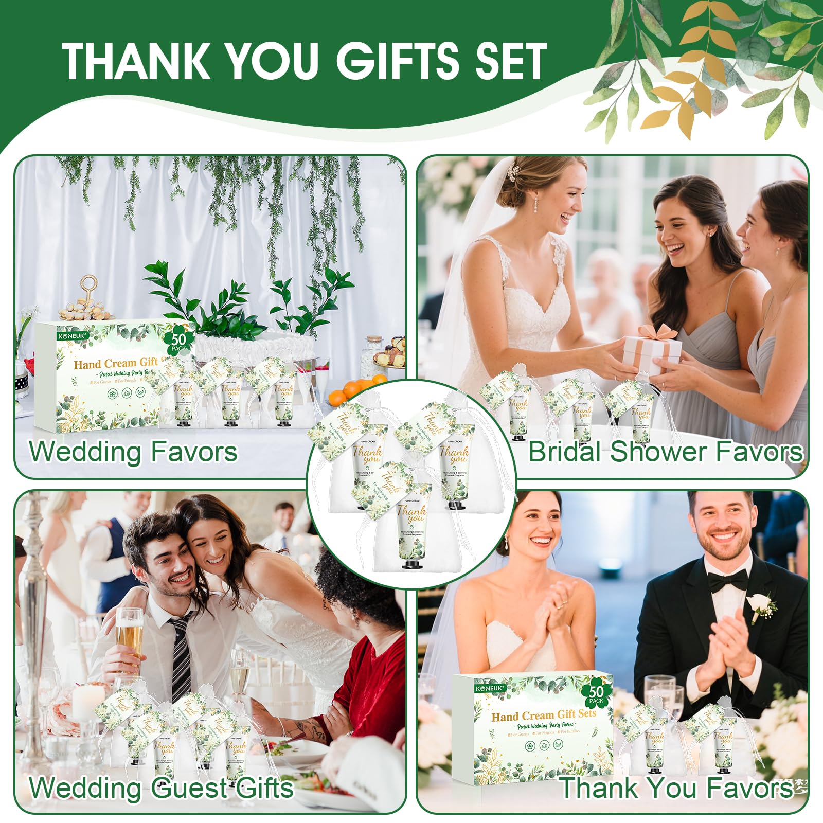KONEUK 50 Pack Hand Cream Gifts Sets – Eucalyptus Scent, Wedding & Bridal Shower Favors