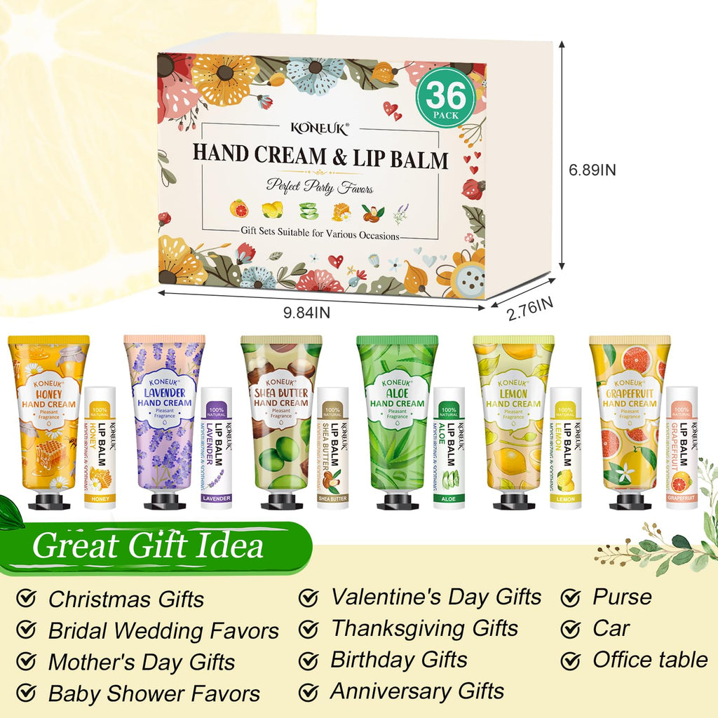 KONEUK 36-Pack Hand Cream & Lip Balm Bulk Sets – Valentine’s Day Gifts for Her