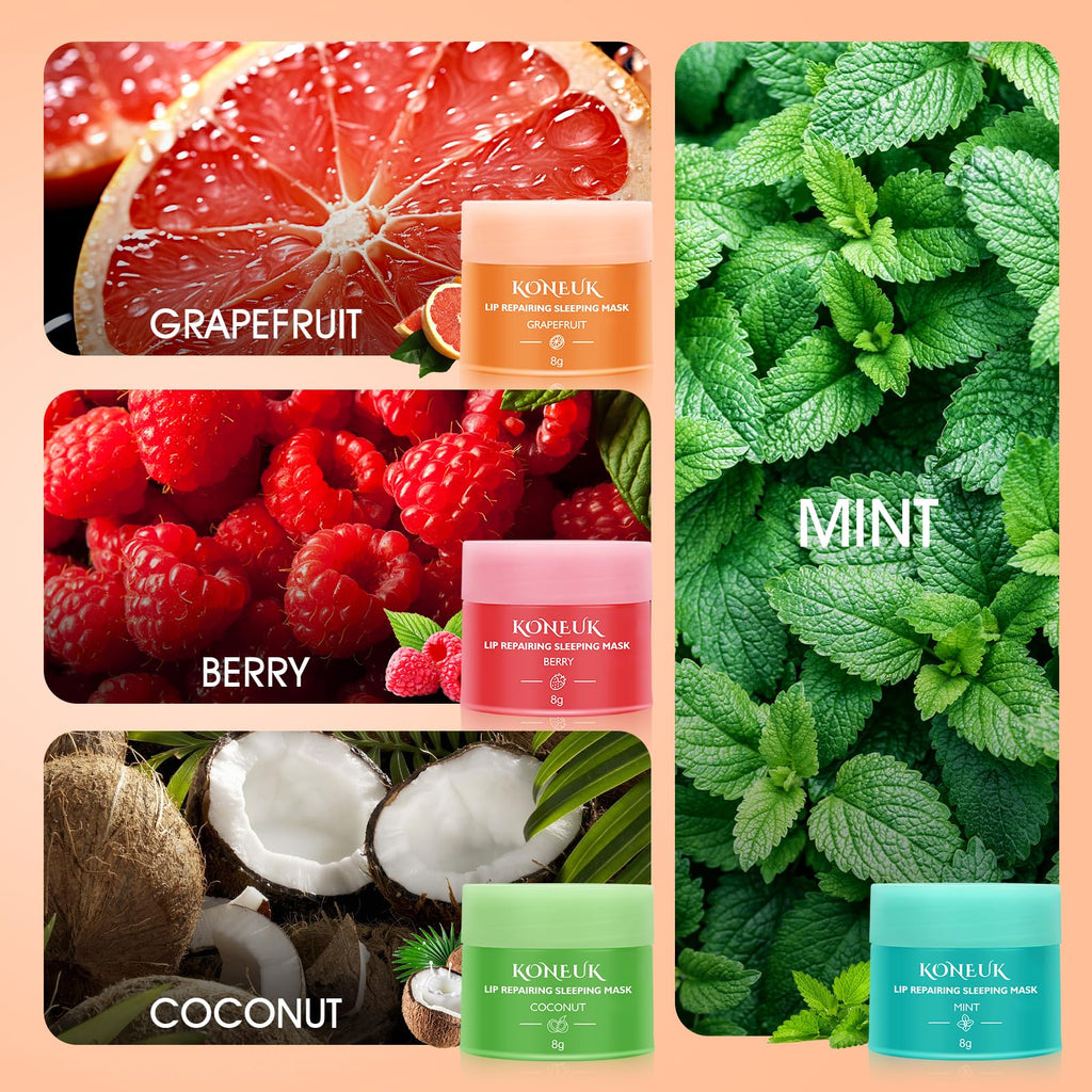 KONEUK 12 Pack Lip Sleeping Mask Set – Overnight Lip Treatment with Vitamin C & Coconut Oil