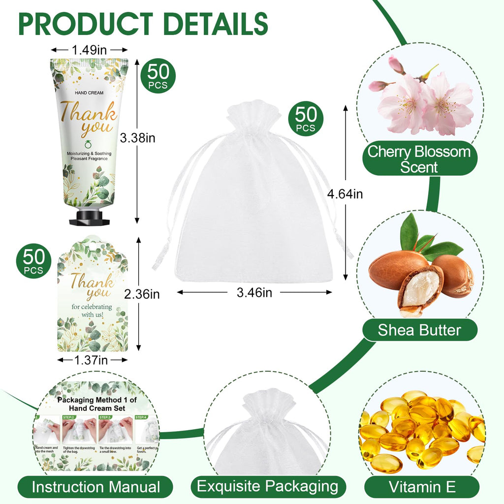 KONEUK 50 Pack Hand Cream Gifts Sets – Eucalyptus Scent, Wedding & Bridal Shower Favors