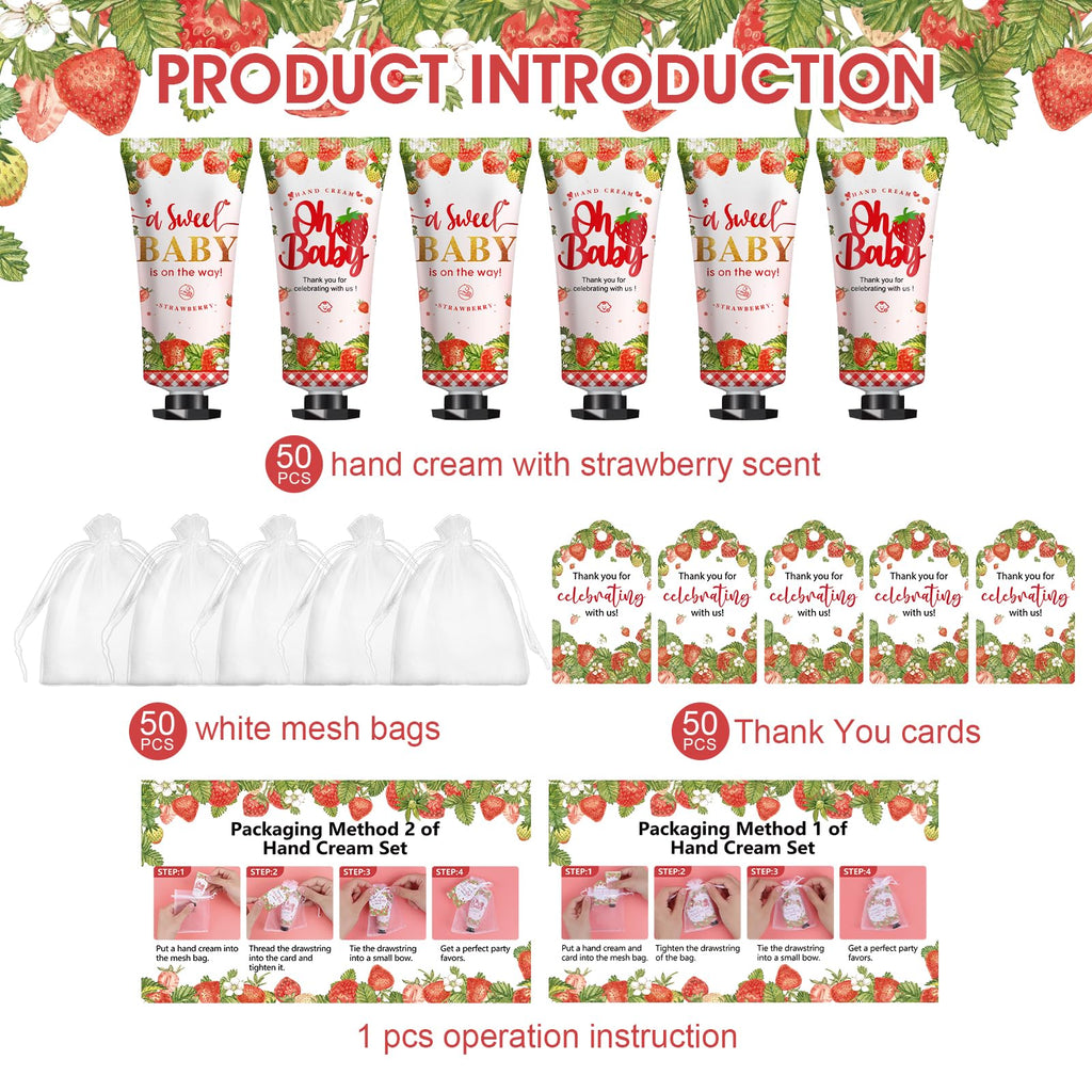 KONEUK 50-Pack Hand Cream Gift Sets – Baby Shower & Bridal Shower Favors (Strawberry)