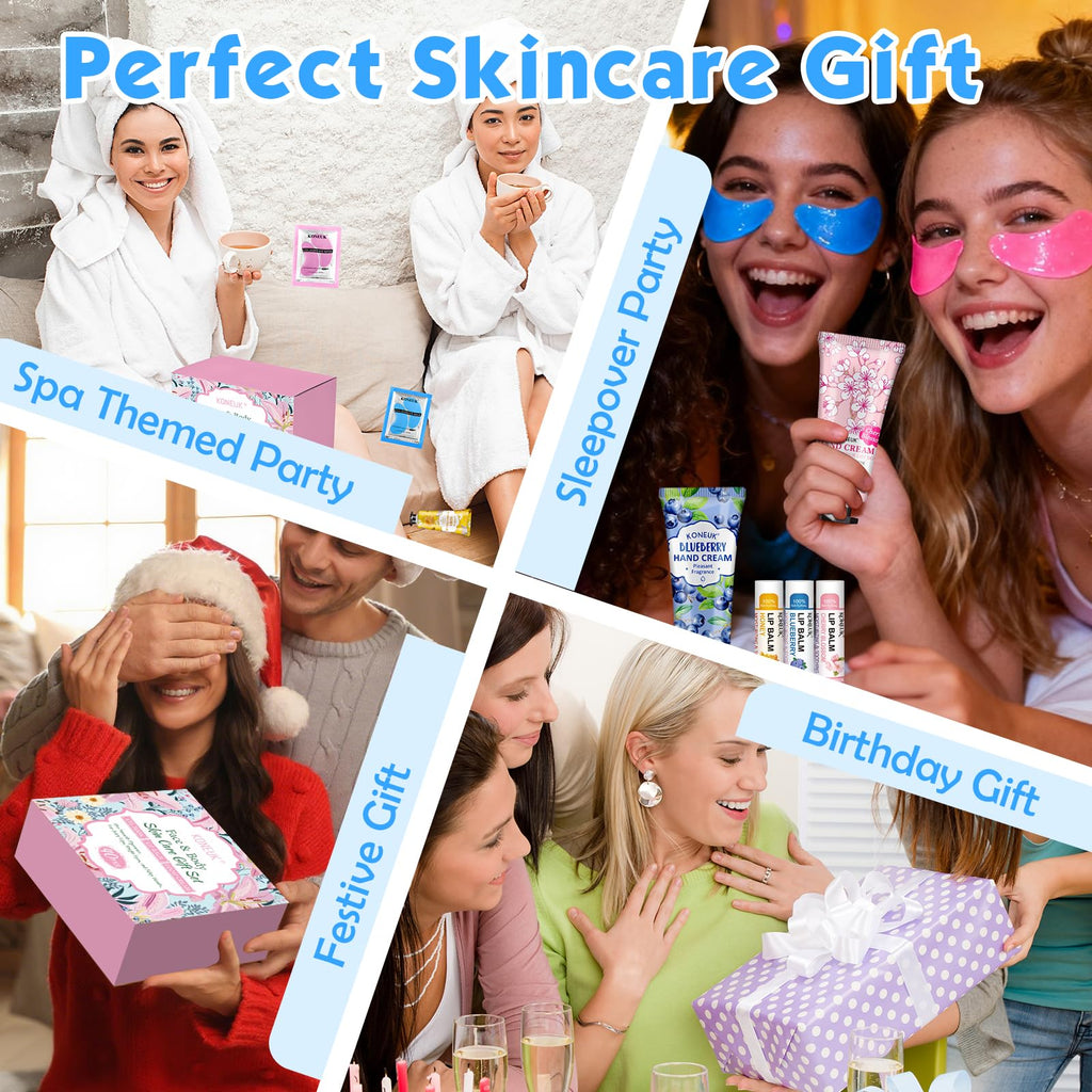 KONEUK 120 Pcs Spa Party Favors Set — Eye Patches, Lip Balms & Hand Creams