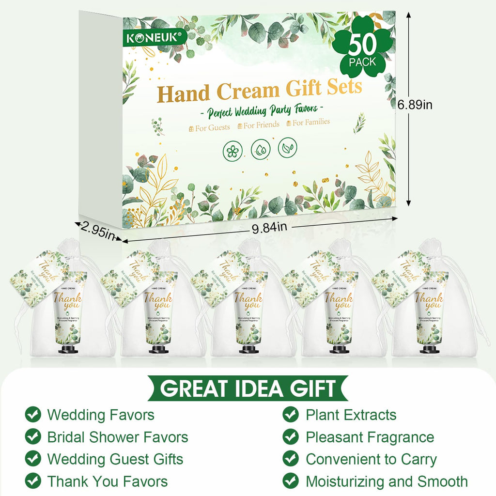 KONEUK 50 Pack Hand Cream Gifts Sets – Eucalyptus Scent, Wedding & Bridal Shower Favors