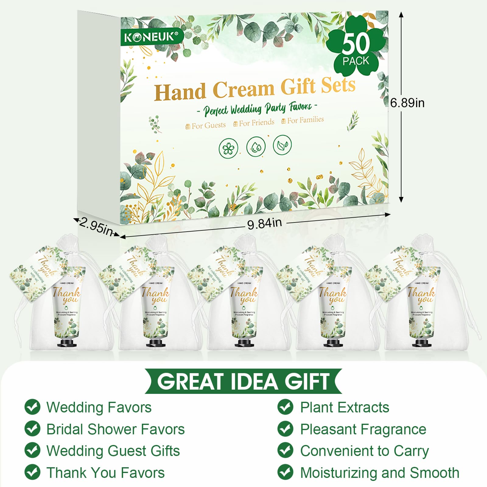 KONEUK 50 Pack Hand Cream Gifts Sets – Eucalyptus Scent, Wedding & Bridal Shower Favors