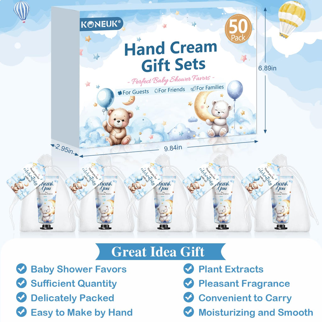 KONEUK 50-Pack Baby Shower Hand Cream Gifts Sets with Thank You Cards & Organza Bags | Bulk Favors for Guests