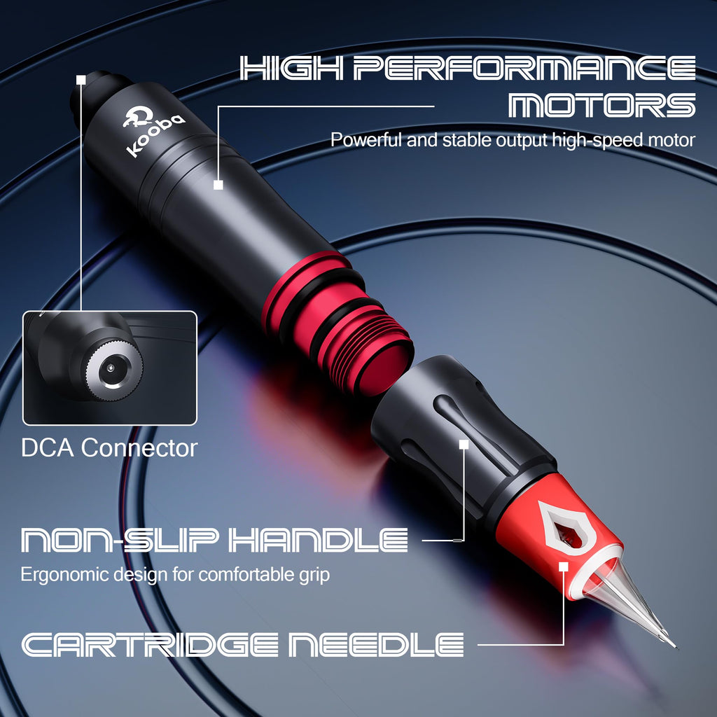 Kooba Tattoo Gun Kit – Complete Rotary Tattoo Pen Set with Regulator Power, 20 Needles, 7 Ink Colors
