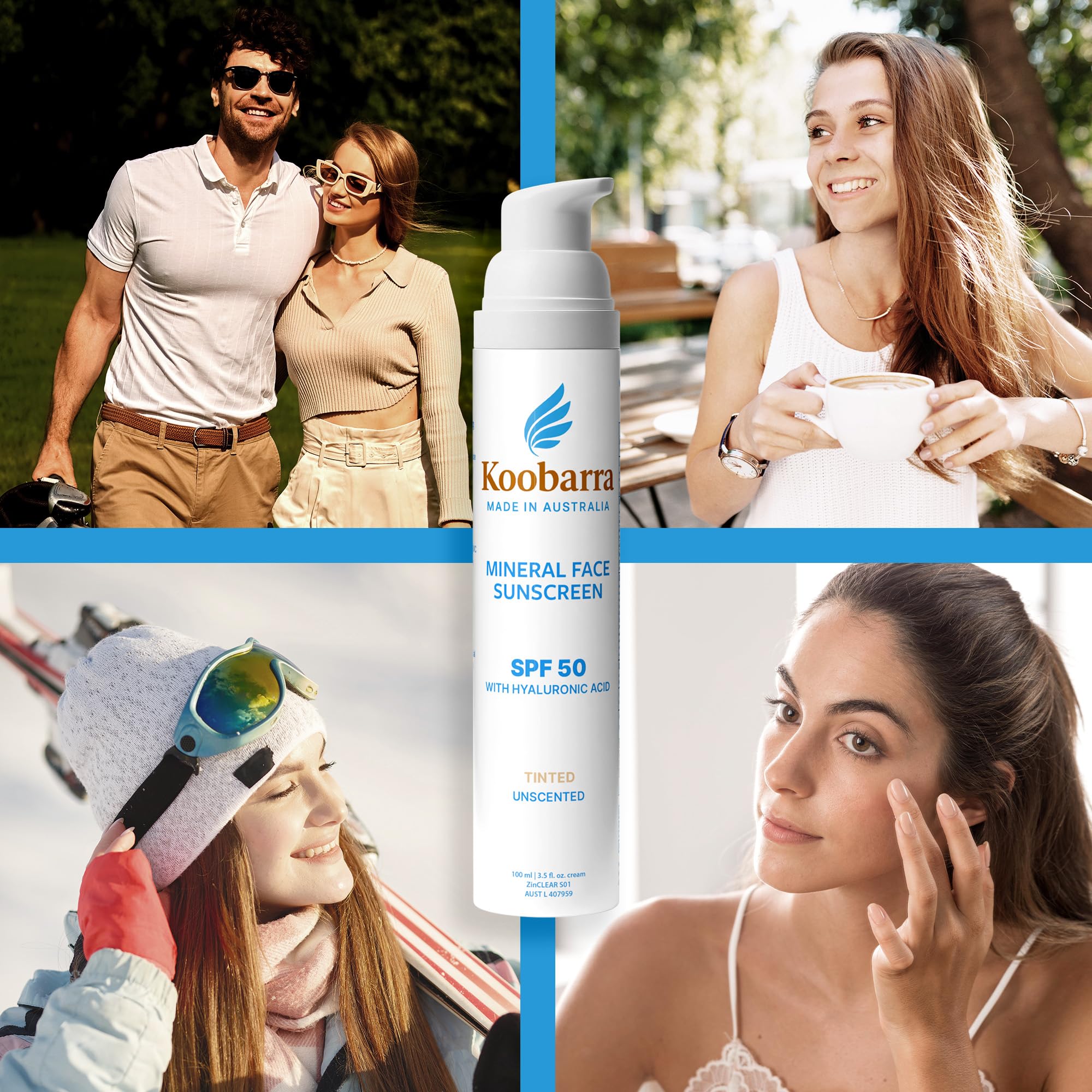 Koobarra Mineral Face Sunscreen SPF 50 | Tinted Zinc Oxide + Hyaluronic Acid | Australian Made