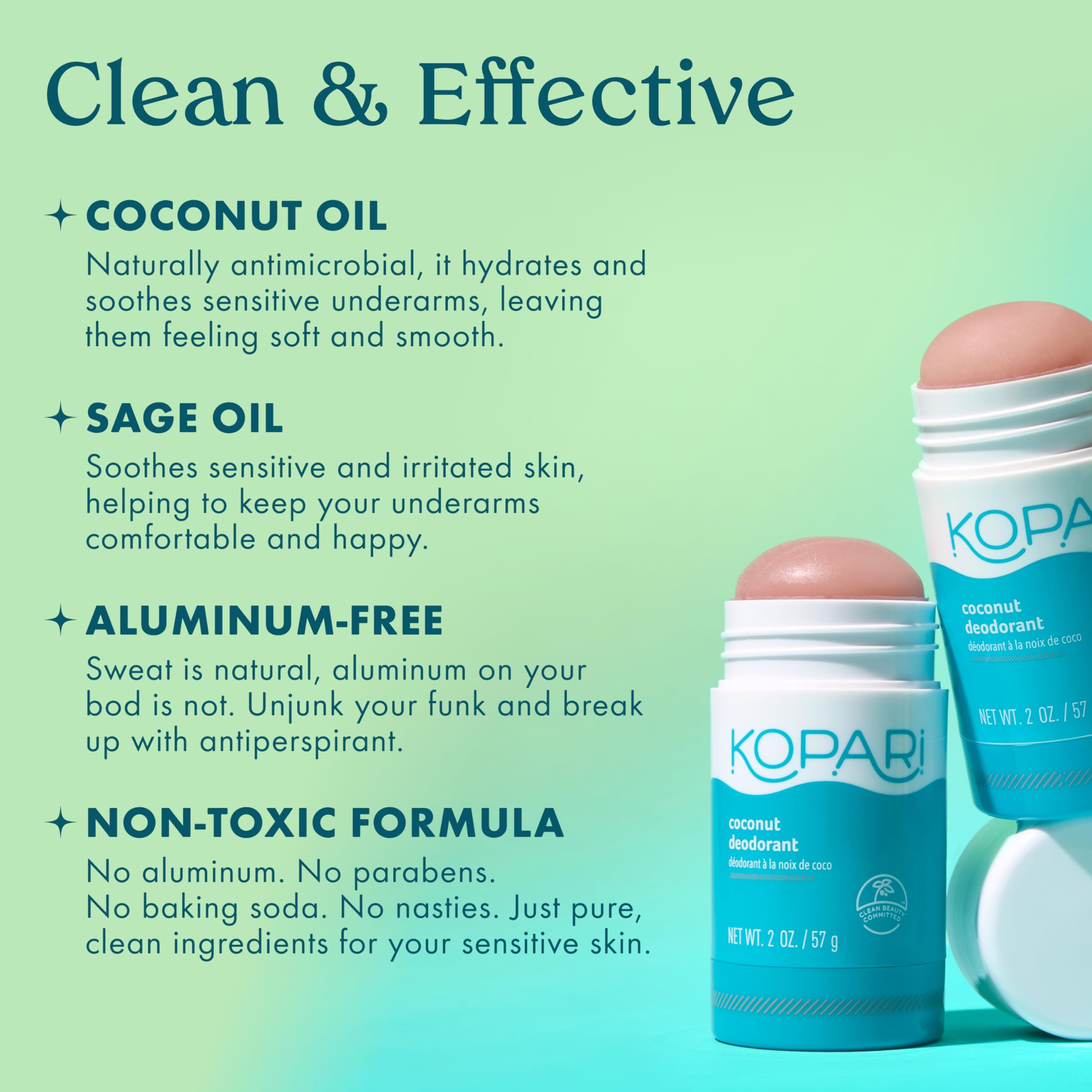 Kopari Aluminum Free Coconut Deodorant – Original & Charcoal 2-Pack | Plant-Based, Non-Toxic
