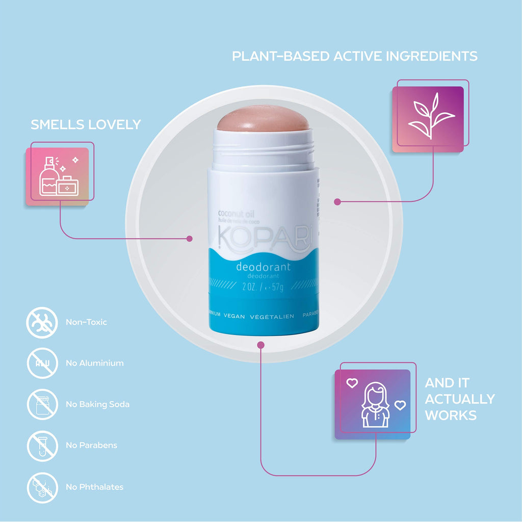 Kopari Aluminum Free Deodorant 3 Pack – Vegan, Gluten Free, Cruelty Free, Non-Toxic | Odor Protection | 2.0 oz