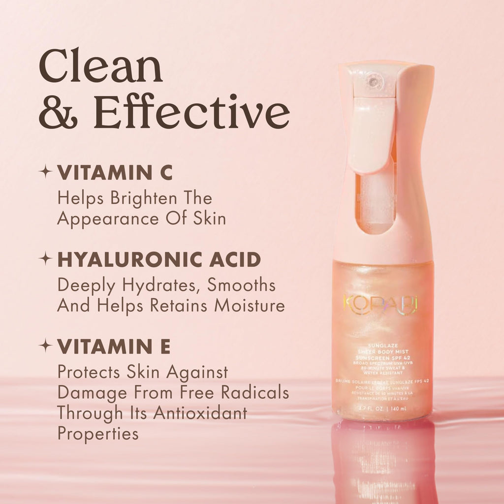 Kopari Rose Gold Sunglaze Sunscreen SPF 42 – Hydrating Shimmer Body Mist