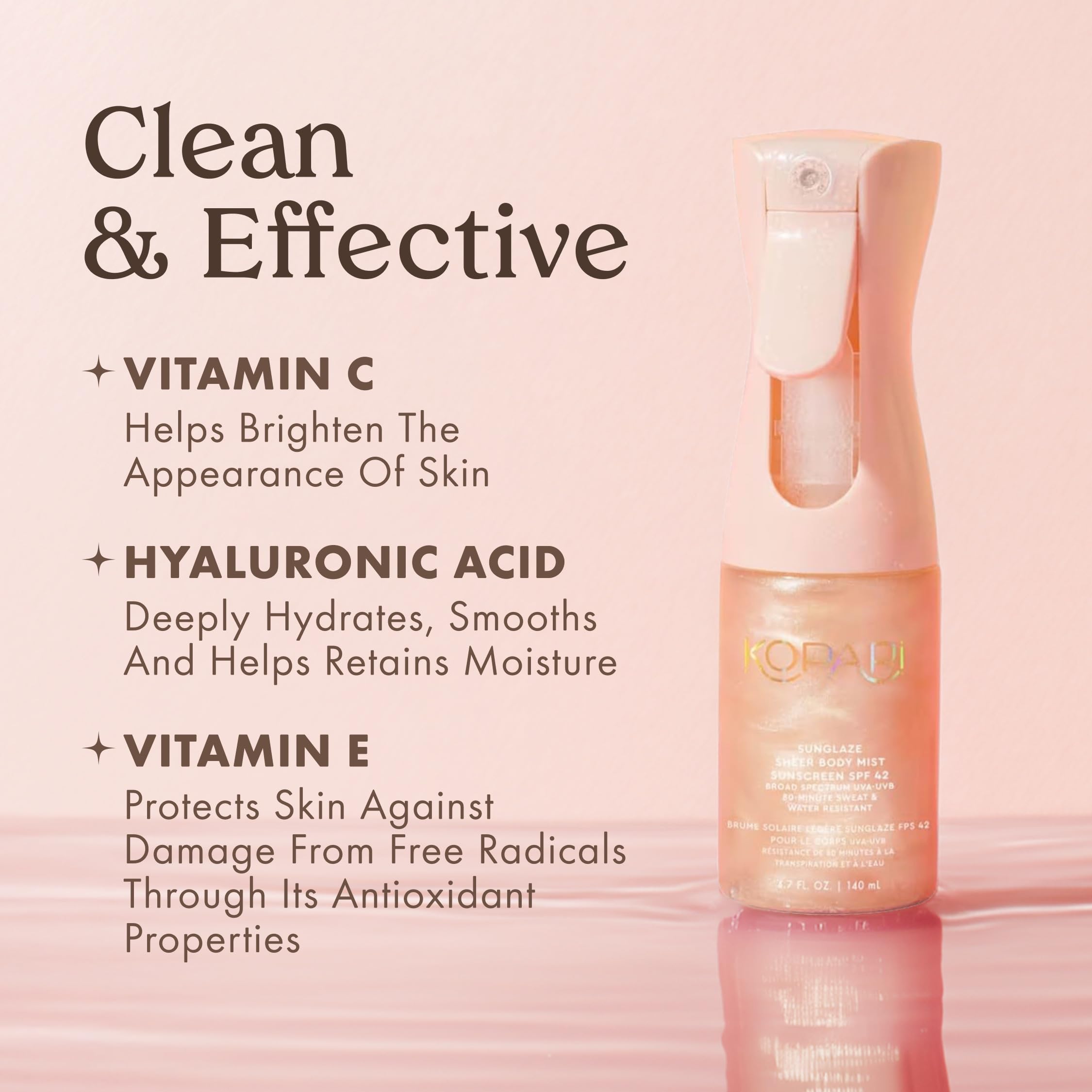 Kopari Rose Gold Sunglaze Sunscreen SPF 42 – Hydrating Shimmer Body Mist